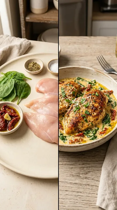 Creamy Tuscan Chicken with Spinach & Sun‑Dried Tomatoes - ready to serve