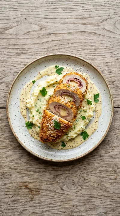 Baked Chicken Cordon Bleu With Dijon Cream Sauce - cooking process