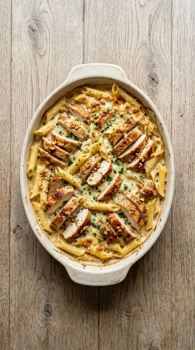 Baked Chicken Alfredo Pasta Casserole - cooking process