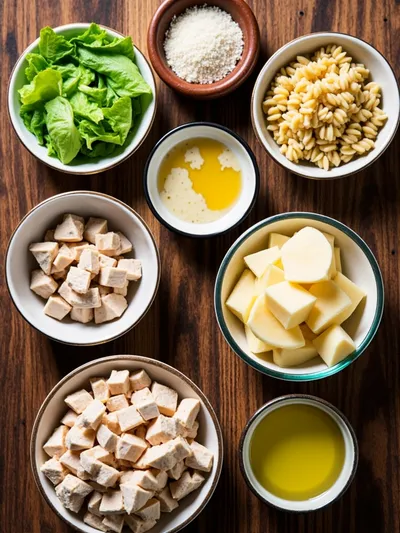 20-Minute Chicken Caesar Pasta Salad - ingredients preparation