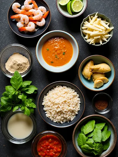 Creamy Thai Coconut Shrimp Curry - ingredients preparation