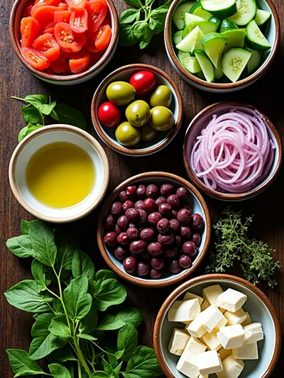 Greek Salad Recipe – Fresh & Easy - ingredients preparation
