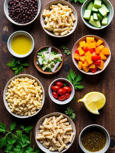 Easy High Protein Pasta Salad - ingredients preparation