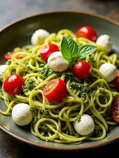 Pesto Pasta Salad with Tomatoes & Mozzarella